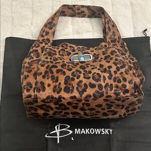 B. Makowsky Brown Leopard Print Shoulder Bag